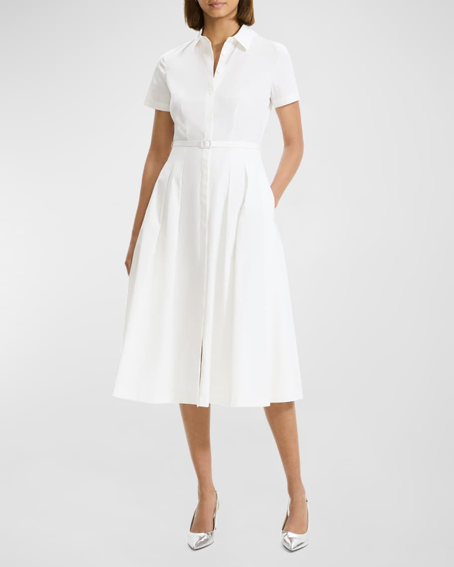 Downing Cotton Short-Sleeve Midi Shirtdress | Neiman Marcus