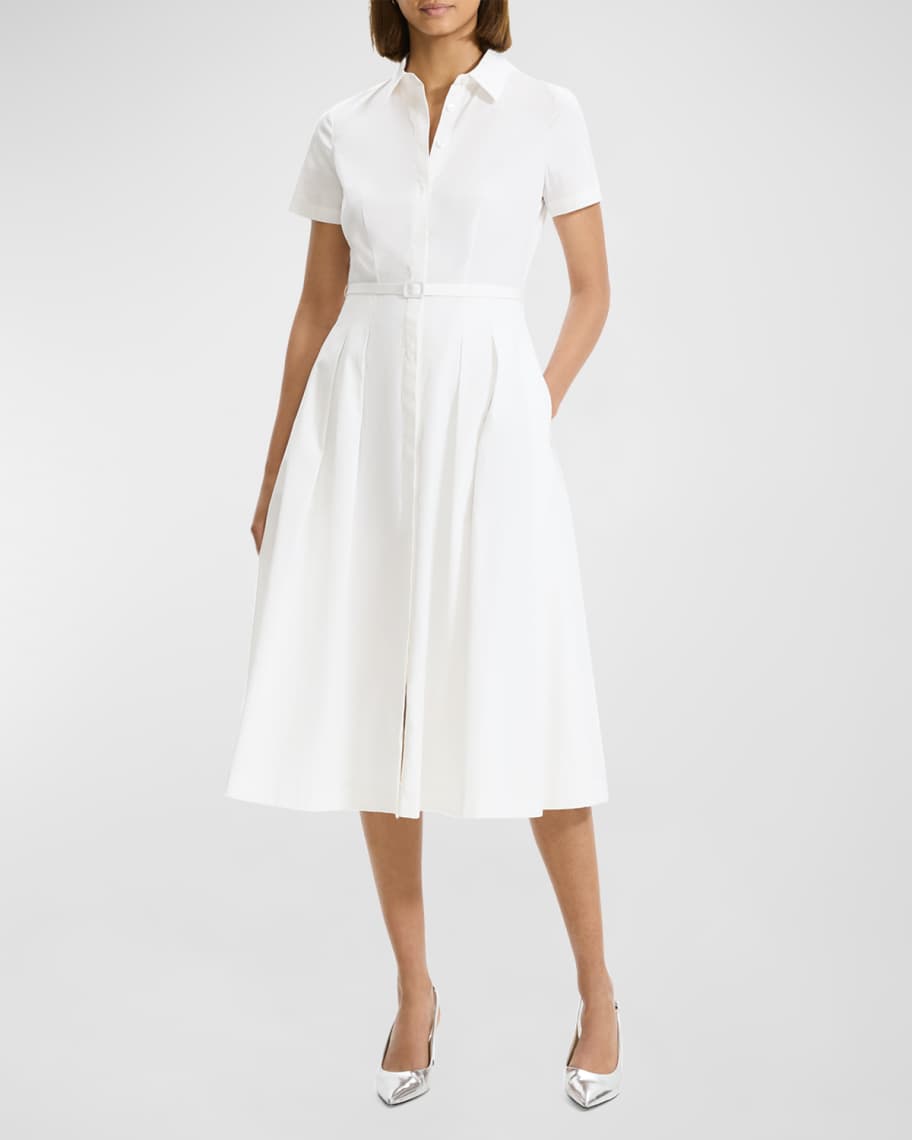 Theory Downing Cotton Short-Sleeve Midi Shirtdress | Neiman Marcus