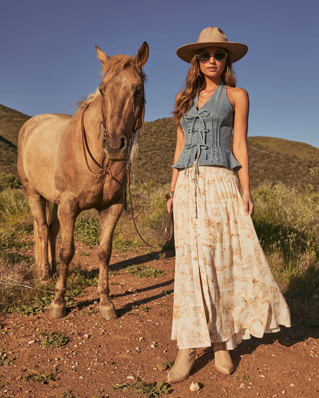 Levvie Novelty Front Tie Maxi Skirt | VICI