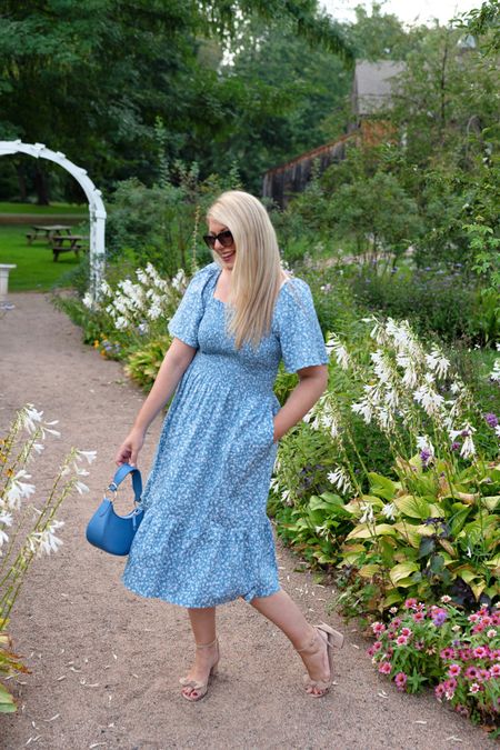 Just enjoying the gardens one last time before they really fade and love this transitional blue floral dress for fall. How cute for an apple orchard visit too? Fall dress, fall outfit

#LTKmidsize #LTKover40 #LTKSeasonal