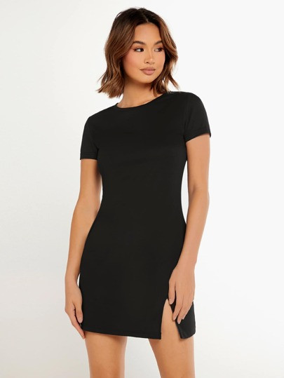 SHEIN BASICS Split Hem Solid Tee Dress
   SKU: sw2203237858303181      
          (40 Reviews)
  ... | SHEIN