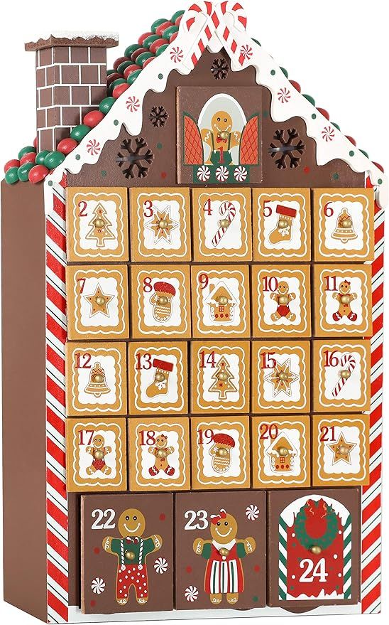 BRUBAKER Reusable Wooden Advent Calendar to Fill - Gingerbread House with LED Lighting - DIY Chri... | Amazon (US)