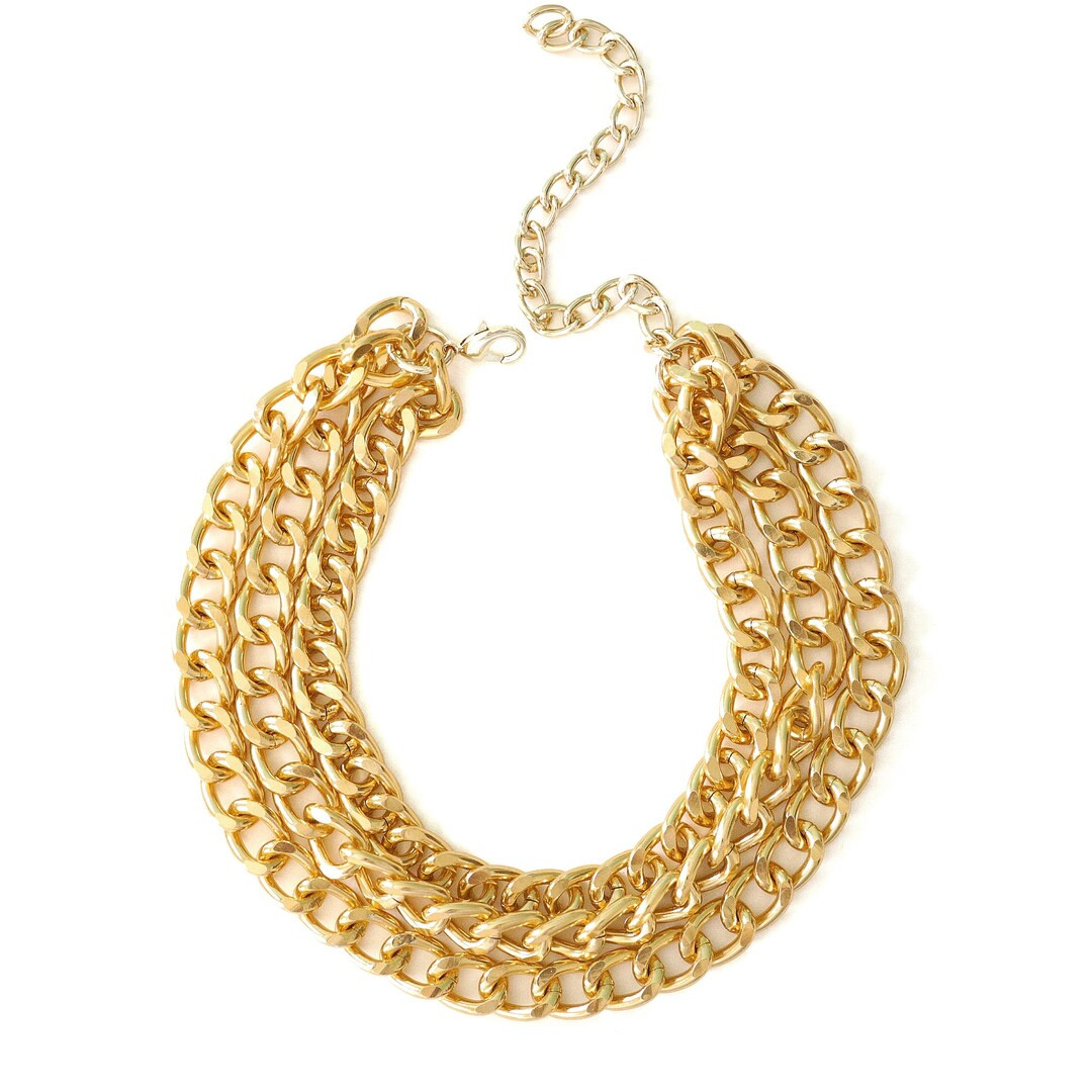 Chunky Statement Necklace, Lightweight Cuban Link Chain, Chunky Gold Choker, Multi Layer Chain Ne... | Etsy (US)