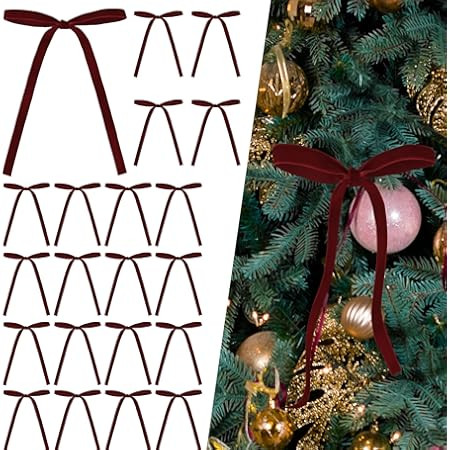 SIMISI RIBBON 24 Pcs Burgundy Velvet Christmas Tree Bows Door Garland Decor Vintage Wreath Bow (3/8'' Wide, 5 * 7 inch) | Amazon (US)