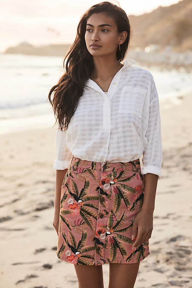 Farm Rio Button-Front Mini Skirt | Anthropologie (US)