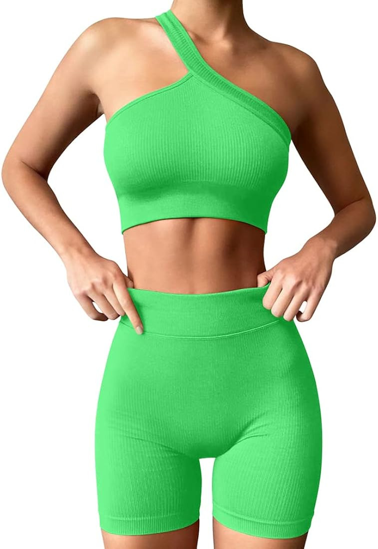 HYZ Women's Seamless 2 Piece Workout Sets Ribbed Tank Two Piece High Waist Gym Outfit Yoga Shorts... | Amazon (US)