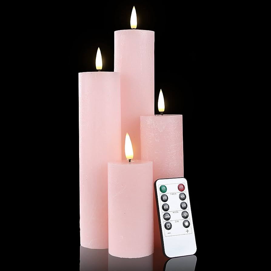 duduta Blush Pink Flameless Pillar Candles with Remote, Flickering Slim Tall LED Battery Wax Cand... | Amazon (US)