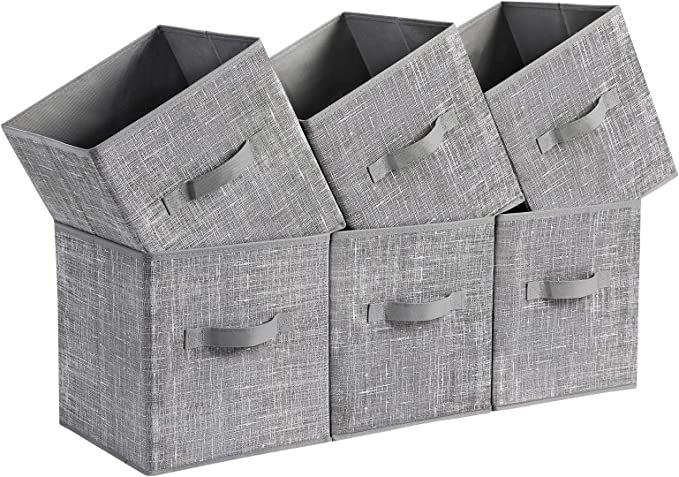 SONGMICS Fabric Storage Bins, 10.2 x 10.2 x 11 inches, Cube Storage Bins, Fabric Storage Bins wit... | Amazon (US)