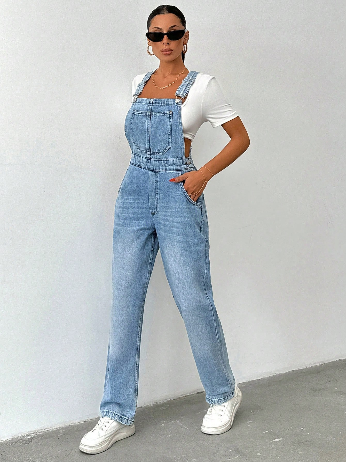 Cottnline 100% Cotton Rigid Slant Pocket Denim Overalls | SHEIN