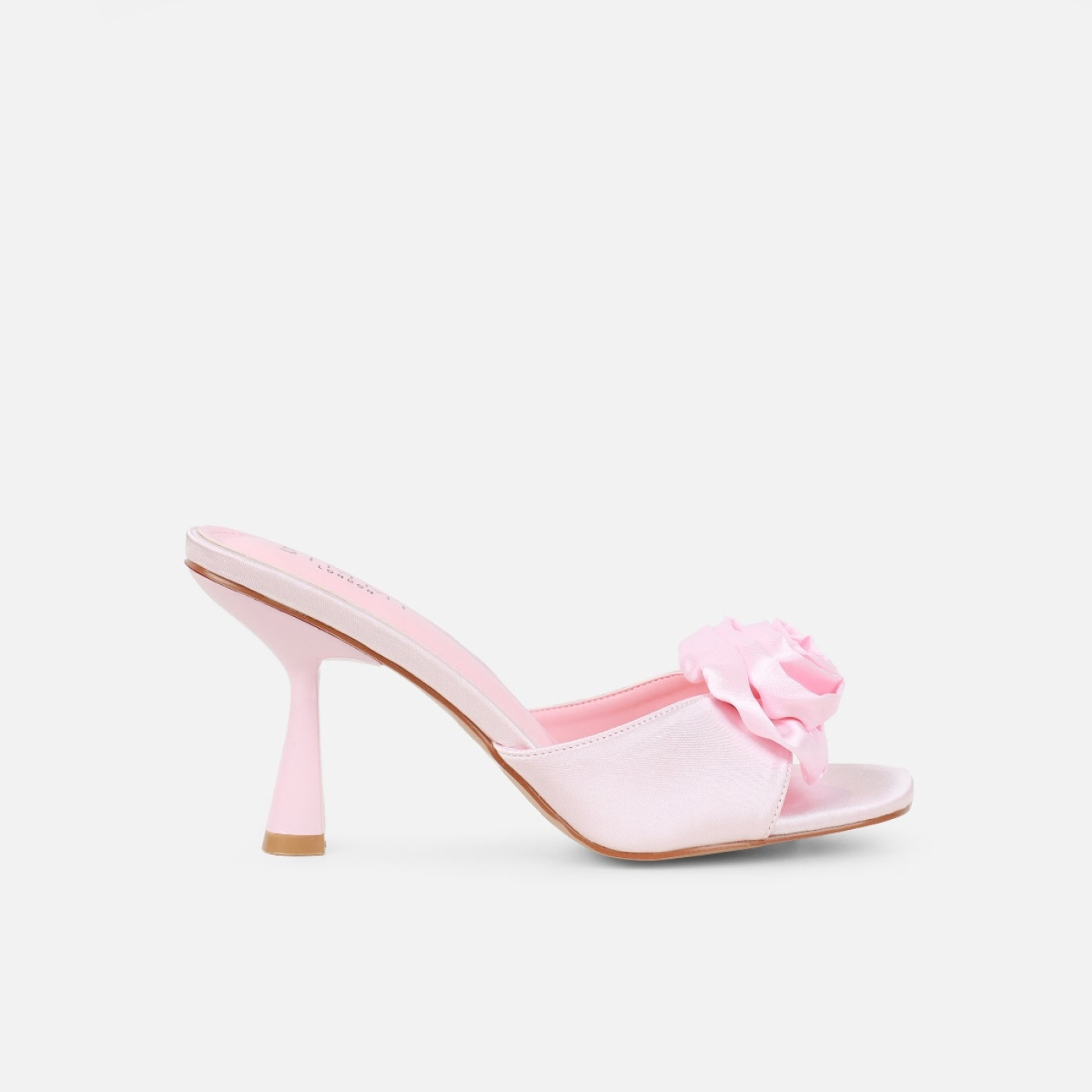 Emberley Baby Pink Satin Flower Heeled Sandals | Simmi Shoes