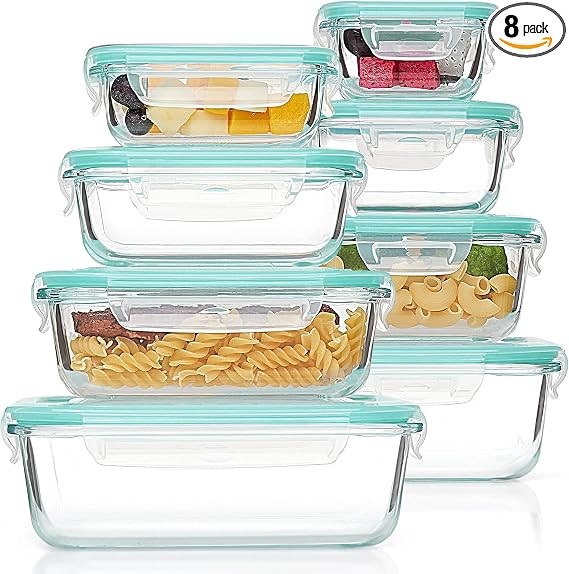 Vtopmart 8 Pack Glass Food Storage Containers with Airtight Lids, Glass Meal Prep Containers, Lun... | Amazon (US)