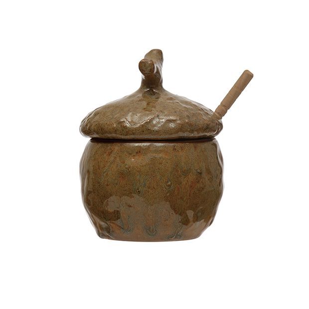 Reactive Glaze Acorn Honey Jar with Dipper | Antique Farm House