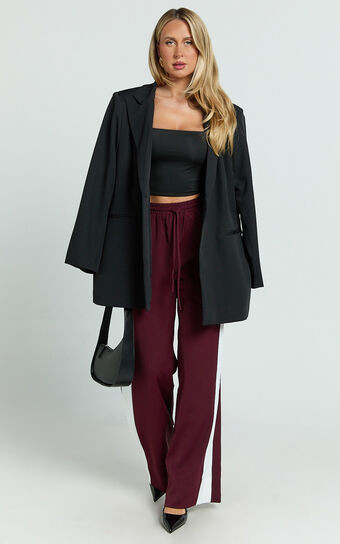 Davi Pants - Drawstring Waist Contrast Panel Tailored Pants in Burgundy | Showpo (ANZ)