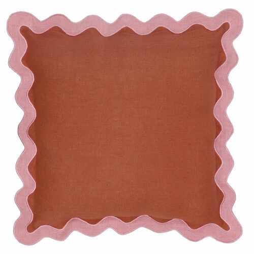 Harper Scalloped Edge Linen Throw Pillow | Cushion, Bolster - Pink | One Kings Lane