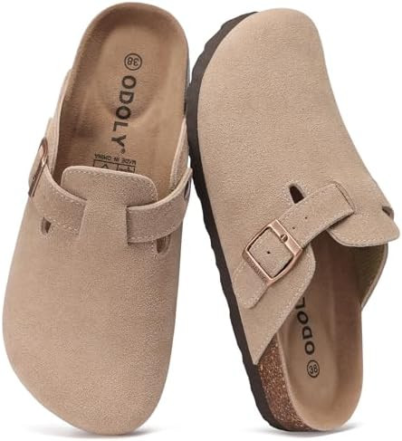 Genuine Suede Clogs for Women Men Soft Cork Footbed Leather Mules Comfort Potato Shoes with Arch ... | Amazon (US)