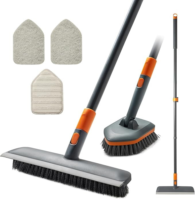 Floor Scrub Brush Tile Tub Scrubber Brush with 4 Different Cleaning Heads, Shower Brush with 56... | Amazon (US)