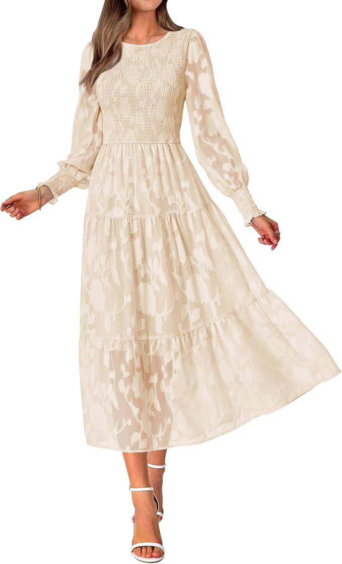 BTFBM Casual Women's 2023 Fall Dresses Elegant Wedding Guest Dress Long Sleeve Floral Midi Dress ... | Amazon (US)