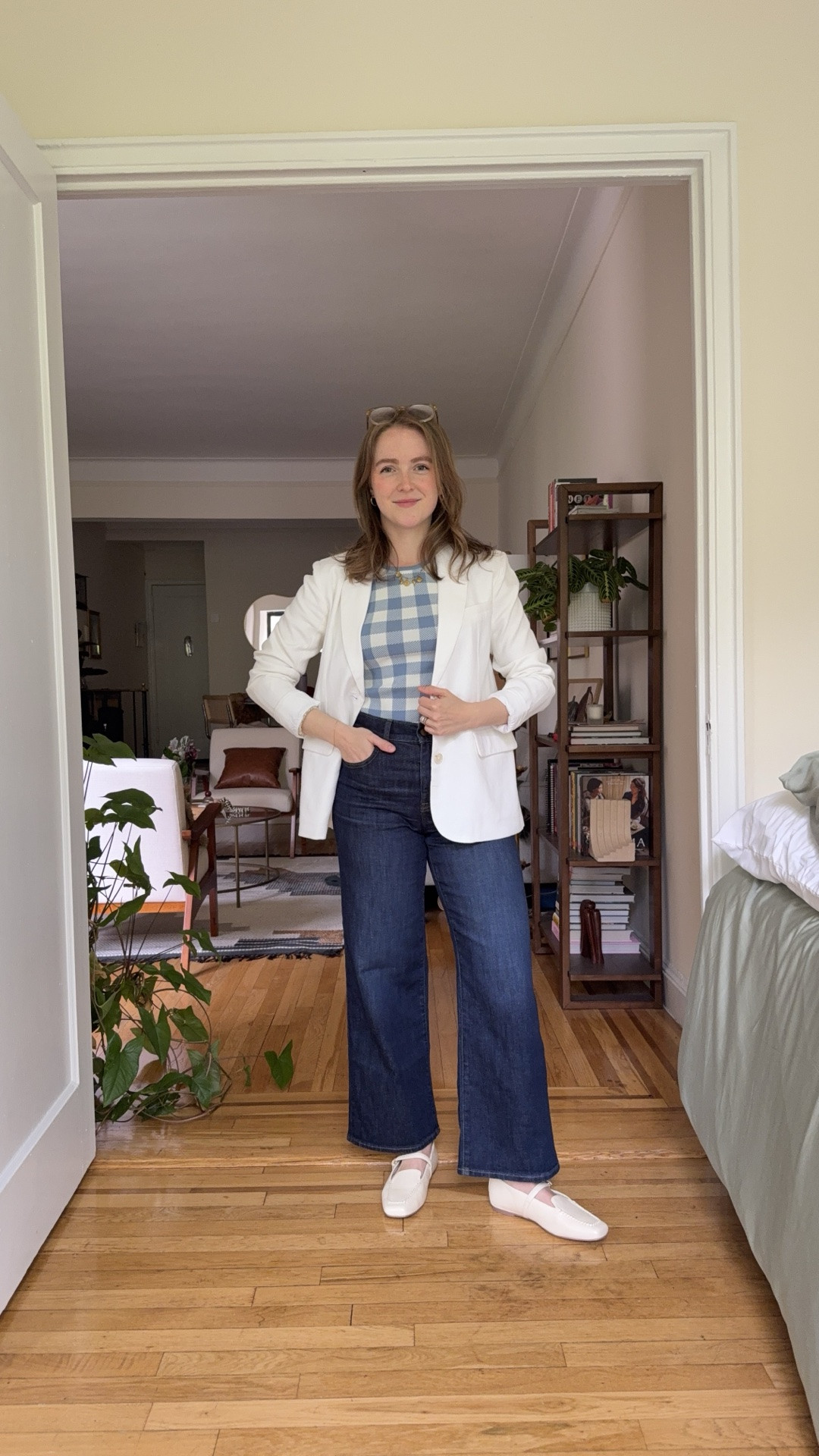 Work wear outfit for spring. Xs gingham tank on sale. 25 regular wide leg crop jeans (I’m 5ft 2)

#LTKWorkwear