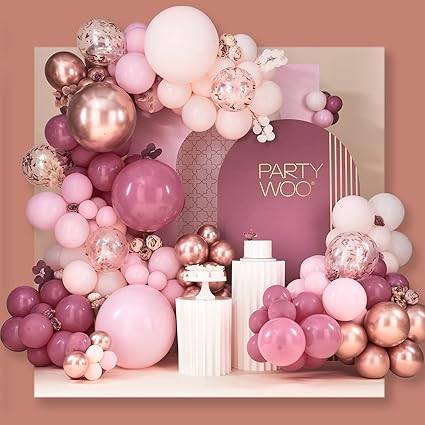 PartyWoo Dusty Rose Balloon Arch Kit, 140 pcs Pink Balloon Garland Kit, Rose Gold Balloons, Metal... | Amazon (US)