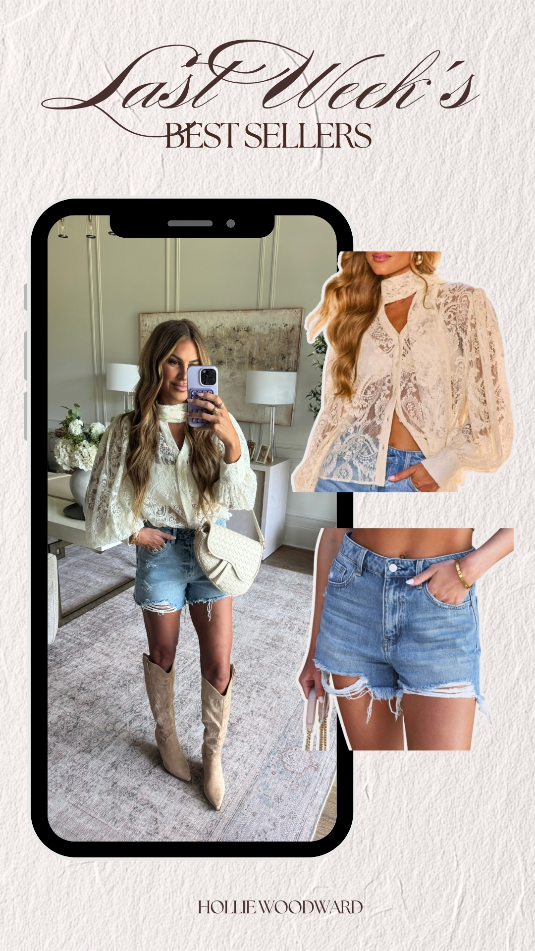 wearing a small in both 🫶🏼 all of my favorite denim shorts and lace tops are from vici! use code hollie40 

 