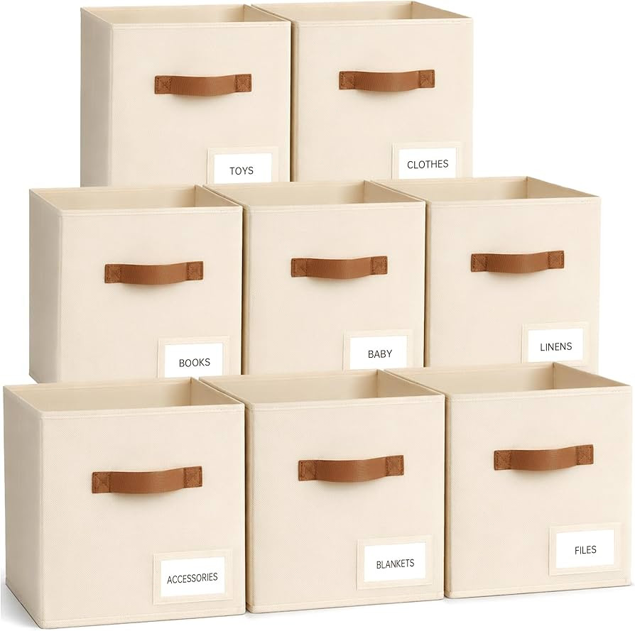 Storage Cubes 8 Pack, 11 Inch Fabric Storage Cubes Organizer Bins with Labels, Odor-Free & Sturdy... | Amazon (US)