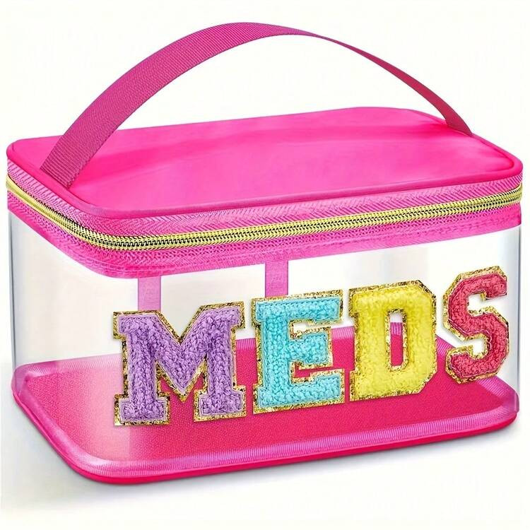 Fashion Chenille Letter Patch Toiletry Bag, MEDS Makeup Bag - Transparent Travel Storage Bag With... | SHEIN