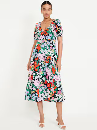 Puff-Sleeve Midi Swing Dress | Old Navy (US)