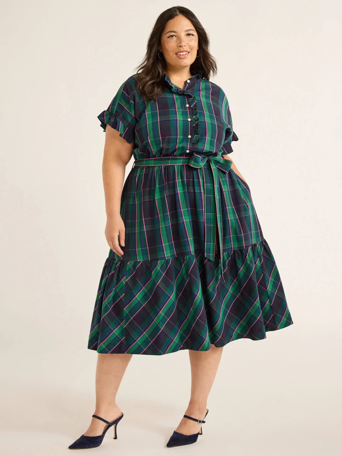 Free Assembly Women’s and Women's Plus Cotton Ruffle Midi Dress with Short Sleeves, Sizes XS-4X | Walmart (US)