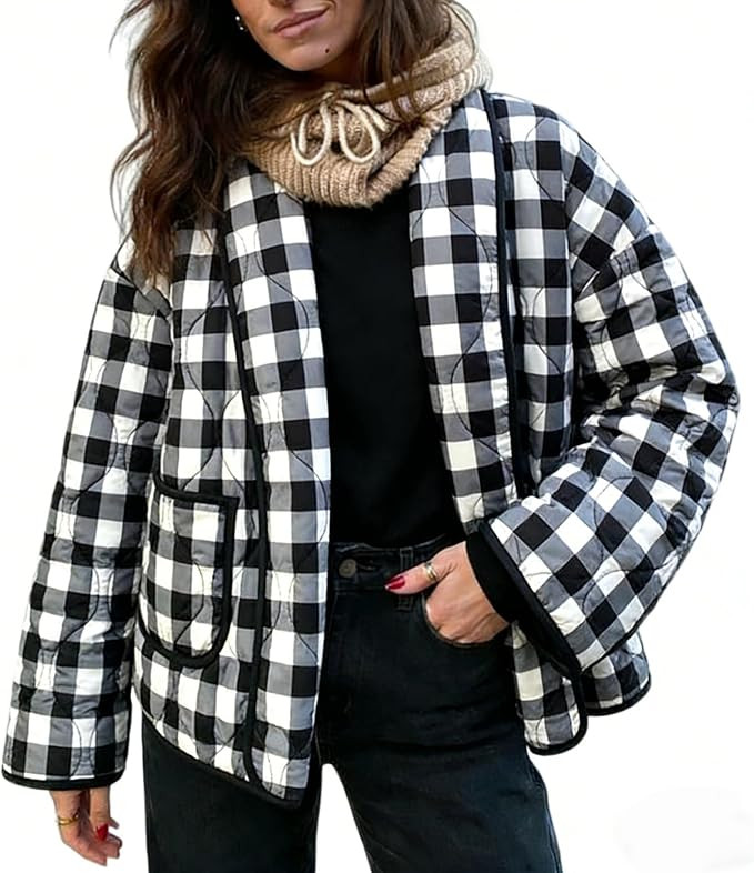 ATOFY Womens Cropped Quilted Jacket Puffer Lightweight Floral Print Oversized Long Sleeve Packabl... | Amazon (US)