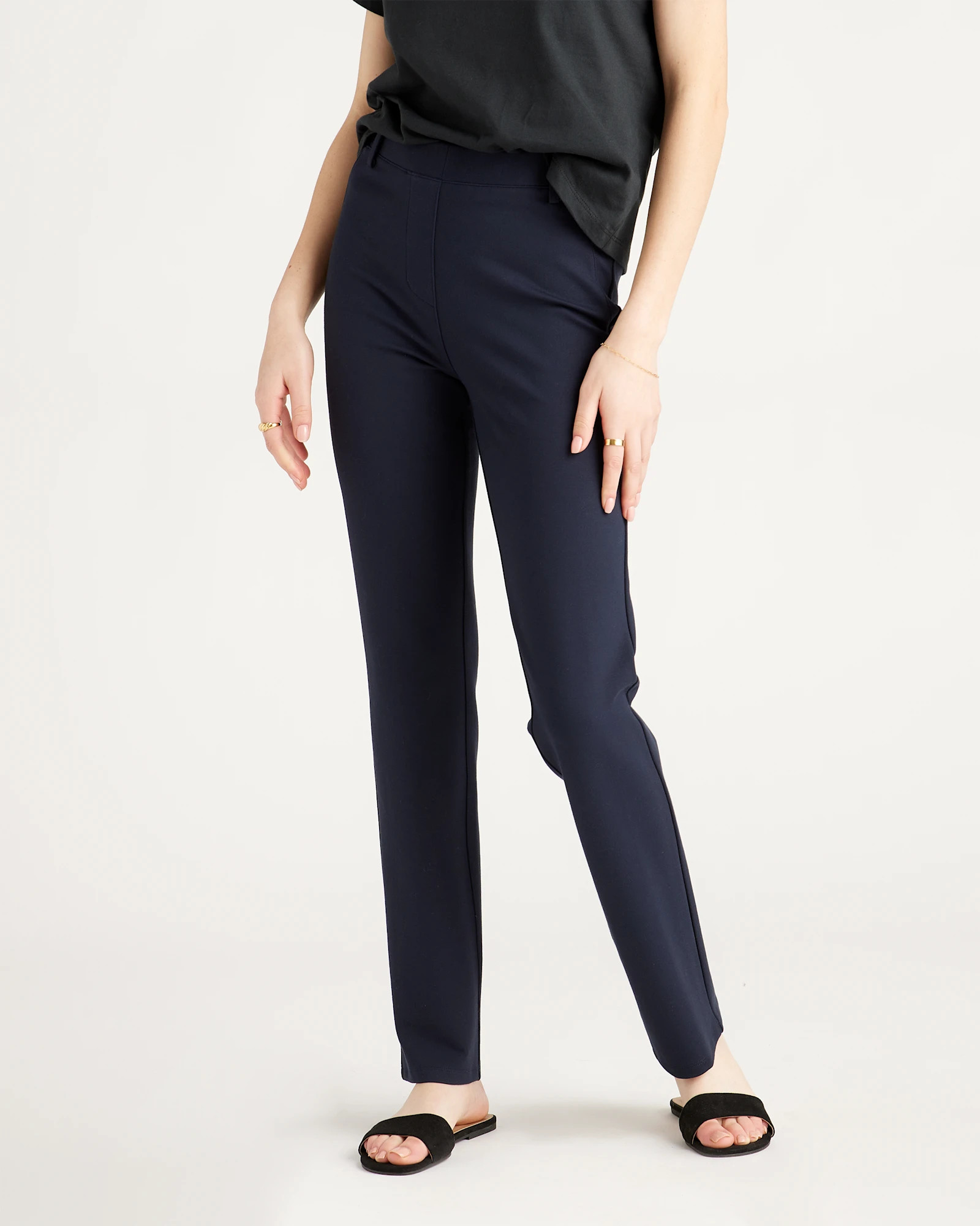 Quince | Women's Ultra-Stretch Ponte Straight Leg Pants in Ecru, Size XL, Rayon | Quince