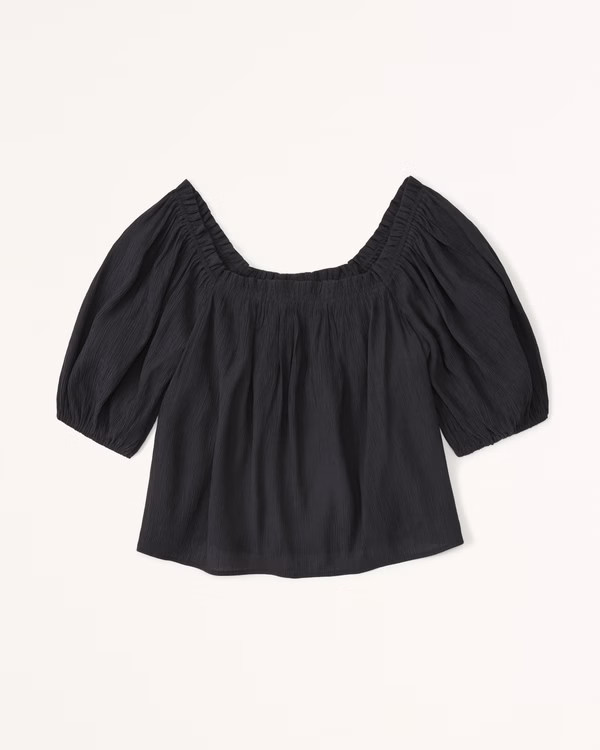 Crinkle Textured Puff Sleeve Top | Abercrombie & Fitch (US)