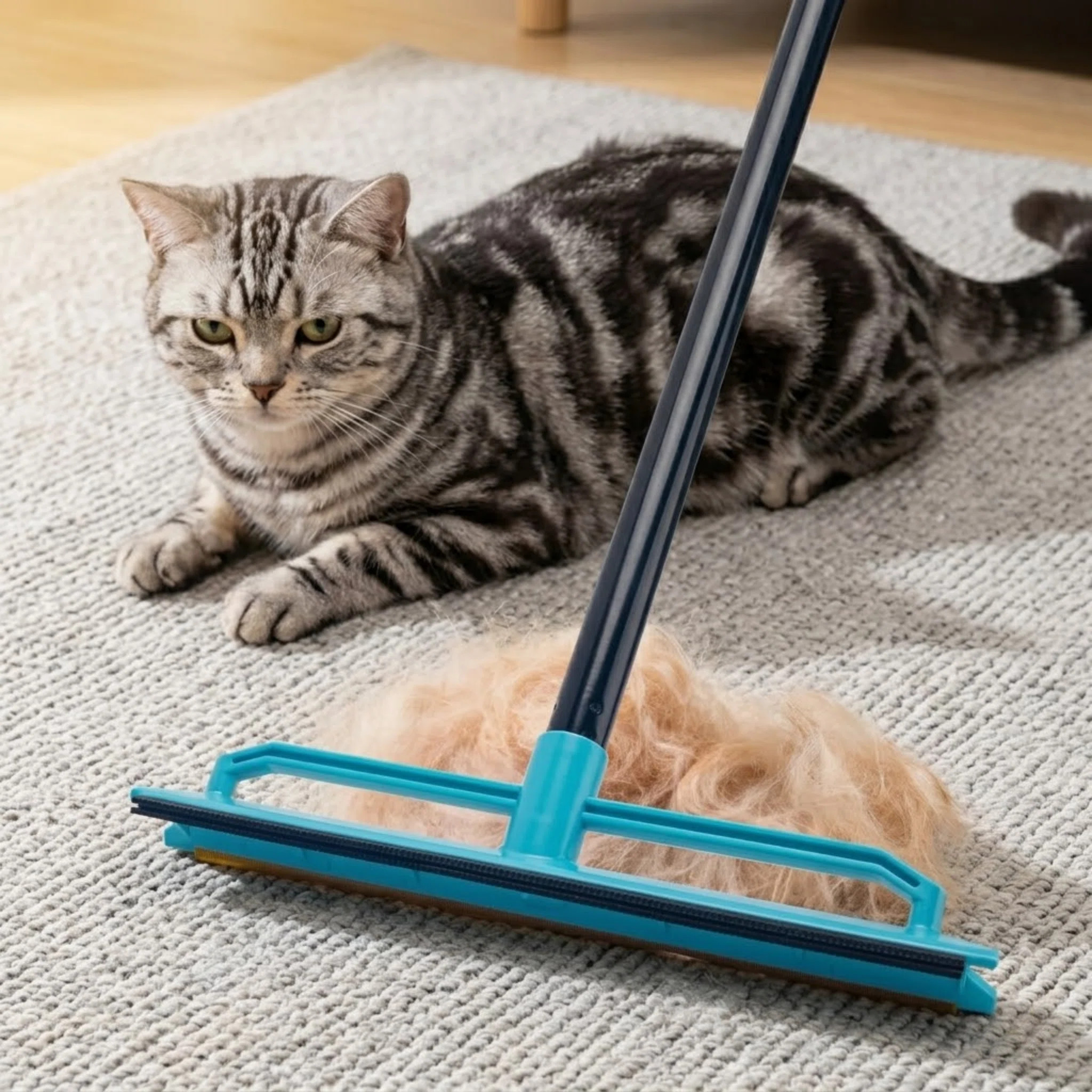 Reusable Pet Hair Removal Broom with 56" Long Handle, Carpet Rake Tool for Cat & Dog Hair on Rugs, Mats & Couch | Wayfair North America