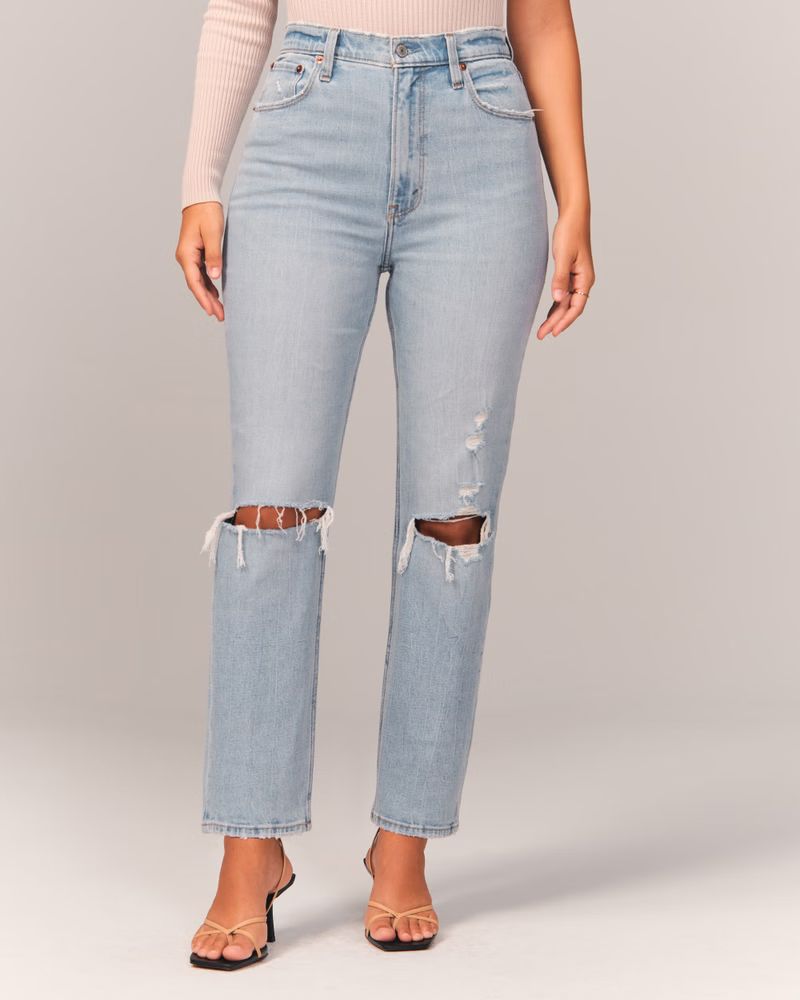 Curve Love Ultra High Rise Ankle Straight Jeans | Abercrombie & Fitch (US)