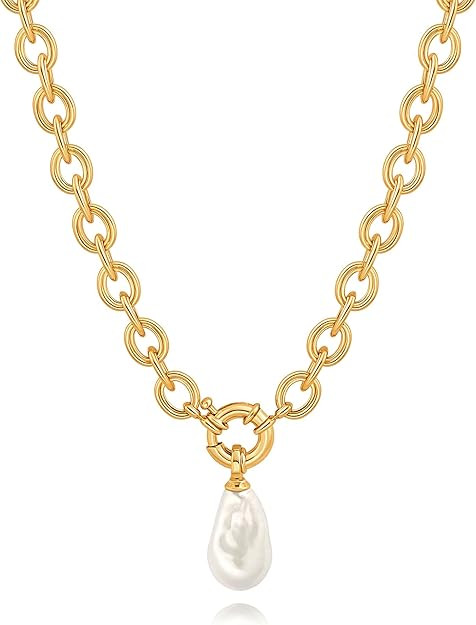 SOFYBJA 18k Gold Chain Choker Dainty Turquoise Beads Bar Necklace for Women Handmade Gemstone Jew... | Amazon (US)