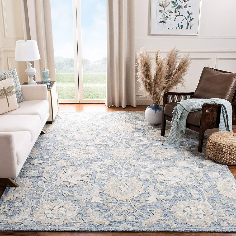 SAFAVIEH Glamour Collection 9' x 12' Blue / Beige GLM624M Handmade Premium Wool Area Rug | Amazon (US)