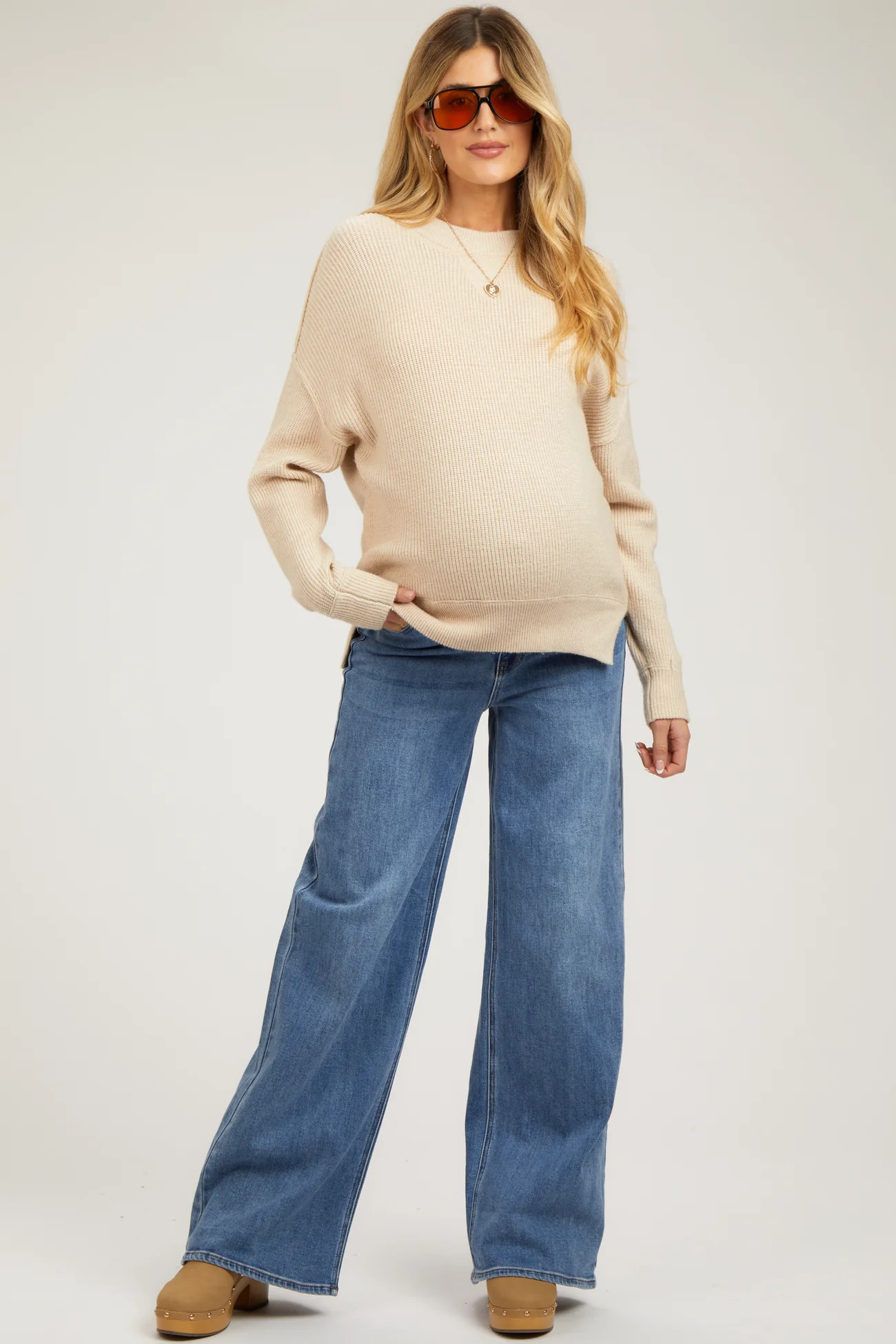 Blue Wide Leg Maternity Jeans | PinkBlush Maternity