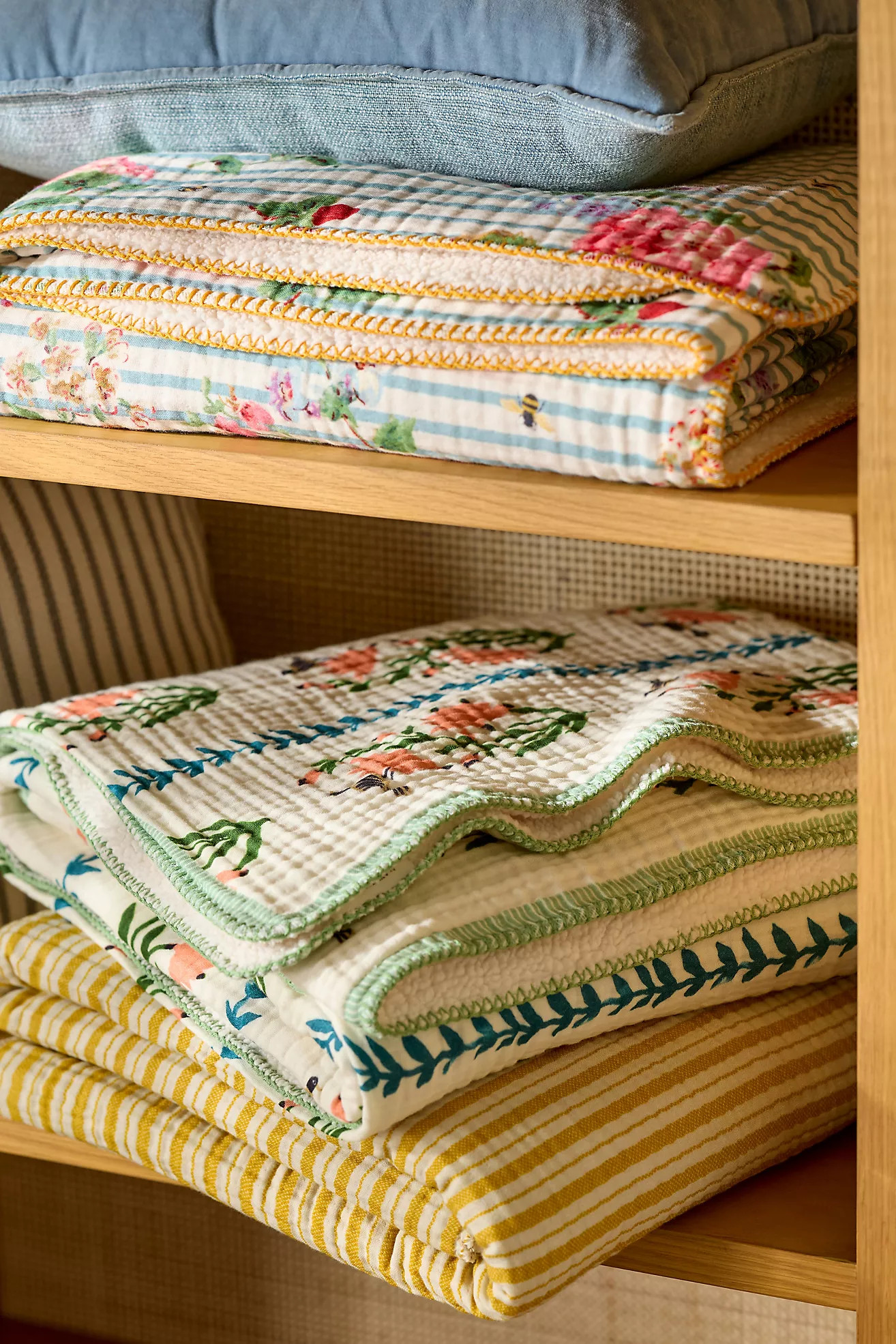 Gauze Cotton Sherpa Floral Printed Throw Blanket | Anthropologie (US)