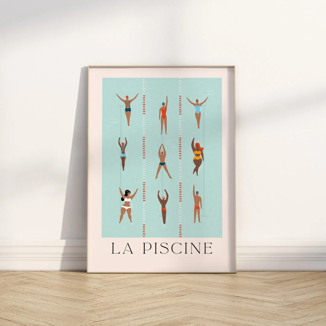 Swimming Pool Minimalist Printable Wall Art, Swimmers Print, Teal Aesthetic Art Poster Summer Art... | Etsy (US)