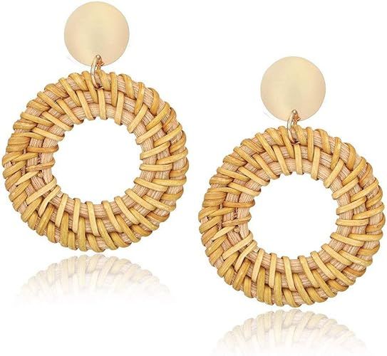 GVUSMIL Rattan Earrings for Women Wicker Earring Lightweight Woven Bohemian Handmade Straw Dangle... | Amazon (US)