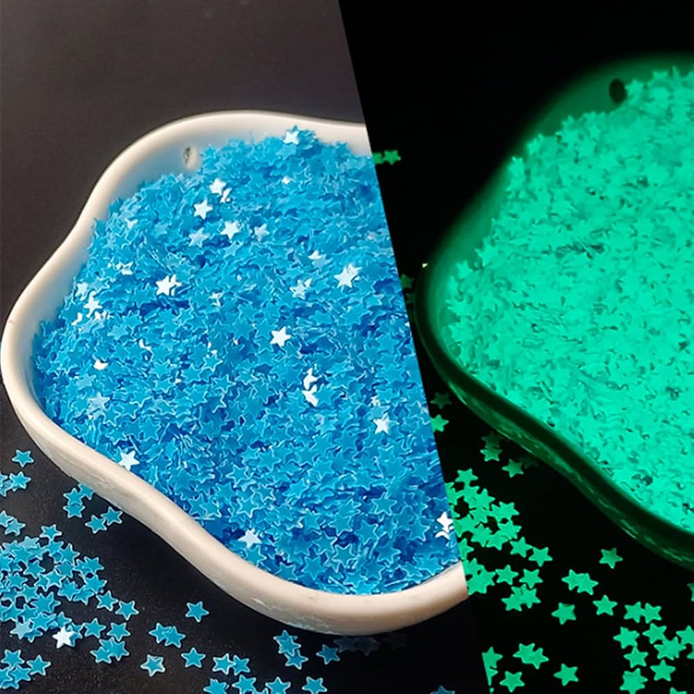 Glow in The Dark Tiny Stars Glitter,3mm Flakes Luminous Sequins Holographic for Nail Art,Slime Su... | Amazon (US)