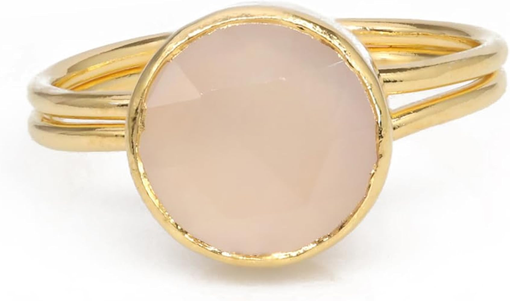 Amazon.com: Dazzle Appeal Rose Quartz, Moonstone Round Gemstone Rings, Sterling Silver 92.5, Assorted Stones, 10 mm, Adjustable Shank US Scale Size 6-8 (Rose chalcedony, Yellow gold plated brass) : Clothing, Shoes & Jewelry | Amazon (US)
