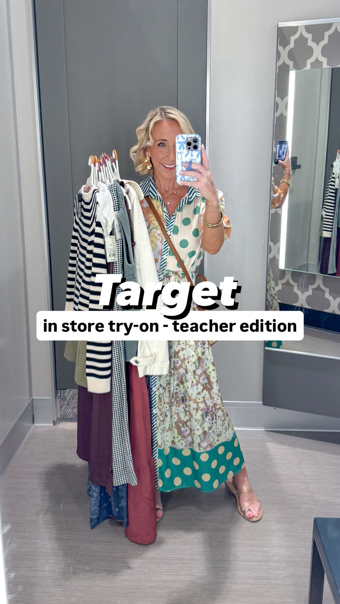 Target; in store try-on - teacher edition:
* dress from beginning - size small. 
1. High-Rise Modern Gauze Pull-On Pants - size XS. 
2. Ribbed Puff Short Sleeve Blouse - size small. 
3. Mid-Rise Wide Leg Linen Pull-On Pants - size XS. 
4. Slim Fit Short Sleeve Ribbed Scoop Neck T-Shirt - size small. 
5. High-Rise Sailor Wide Leg Ankle Jeans - size 4.
6. Button-Down Cardigan - Universal - size XS. 
7. Crepe Tapered Ankle Pull-On Pants - size XS. 
8. Pointelle Sweater Vest - size small. 
9. High-Rise Sailor Wide Leg Ankle Jeans - size 4.
10. Ponte Vest - size XS. 
11. Smocked Midi A-Line Dress - size XS. 
12. Denim Cropped Trench Jacket - size XS. 
13. Button-Front Smocked Maxi Sundress  - size XS. 

Teacher outfits, teacher clothes, teacher style  

#LTKSeasonal #LTKFindsUnder50 #LTKOver40