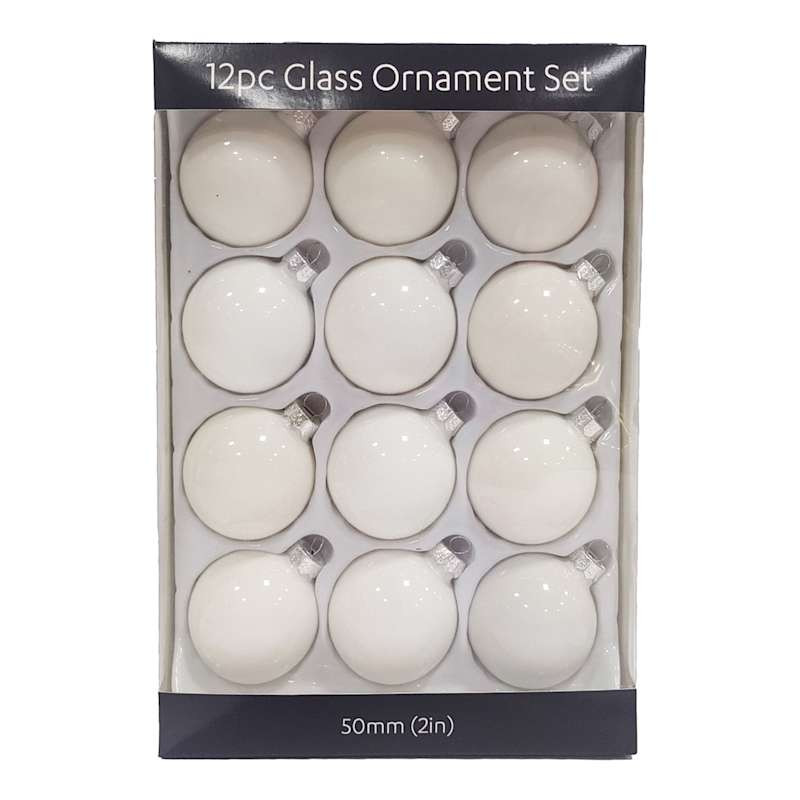 12-Count Bright White Shiny Glass Ornaments | At Home