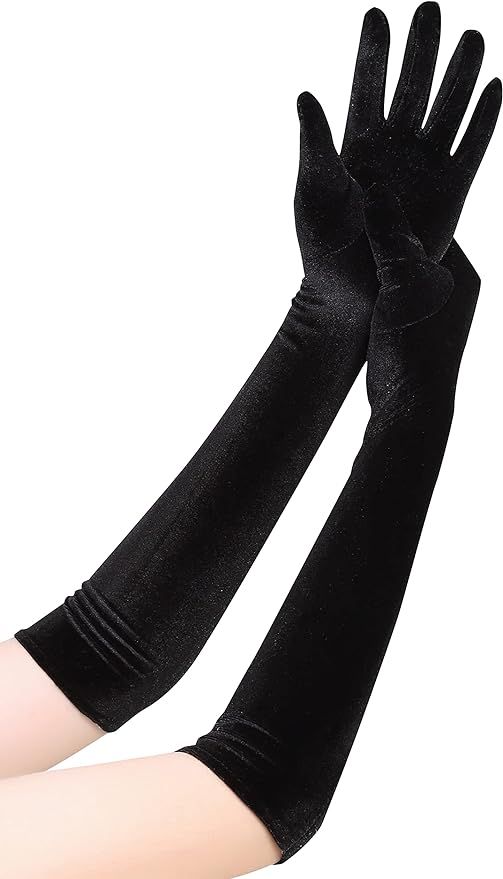 EORUBE Long Opera Gloves for Women Velvet Gloves 1920s Flapper Stretchy Elbow Length Halloween Co... | Amazon (UK)