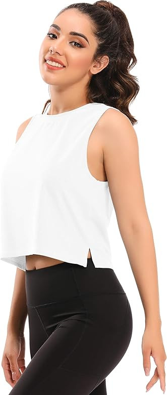 Womens Workout Crop Tops Yoga Sports Running Activewear Cropped Summer Tank Tops Cropped Shirts | Amazon (US)