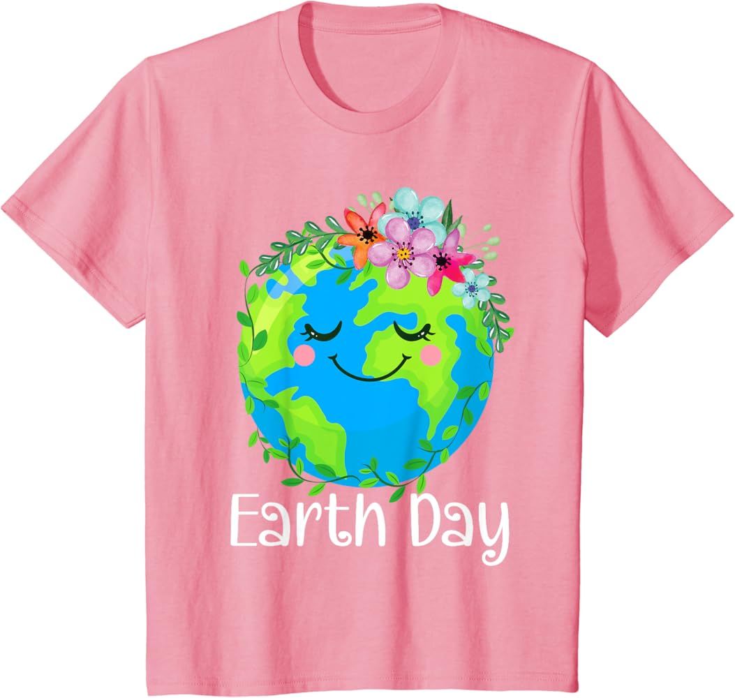 Happy Earth Day Shirt Cute Earth With Floral Earth Day 2024 T-Shirt | Amazon (US)