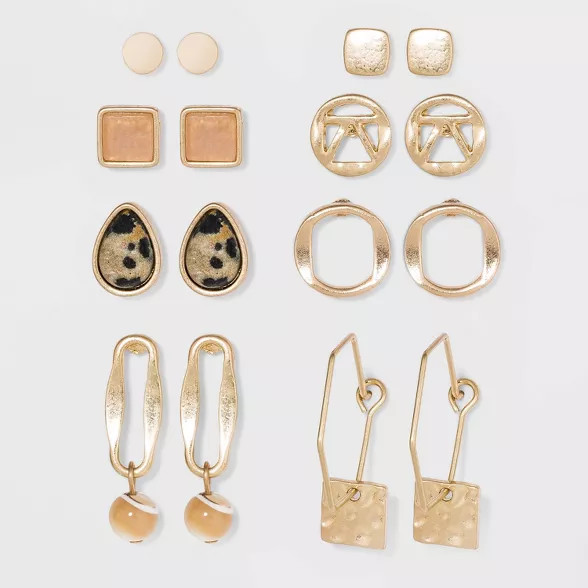 Semi-Precious Brown Lip Shell & Jasper Multi Earring Set 8pc - Universal Thread™ | Target