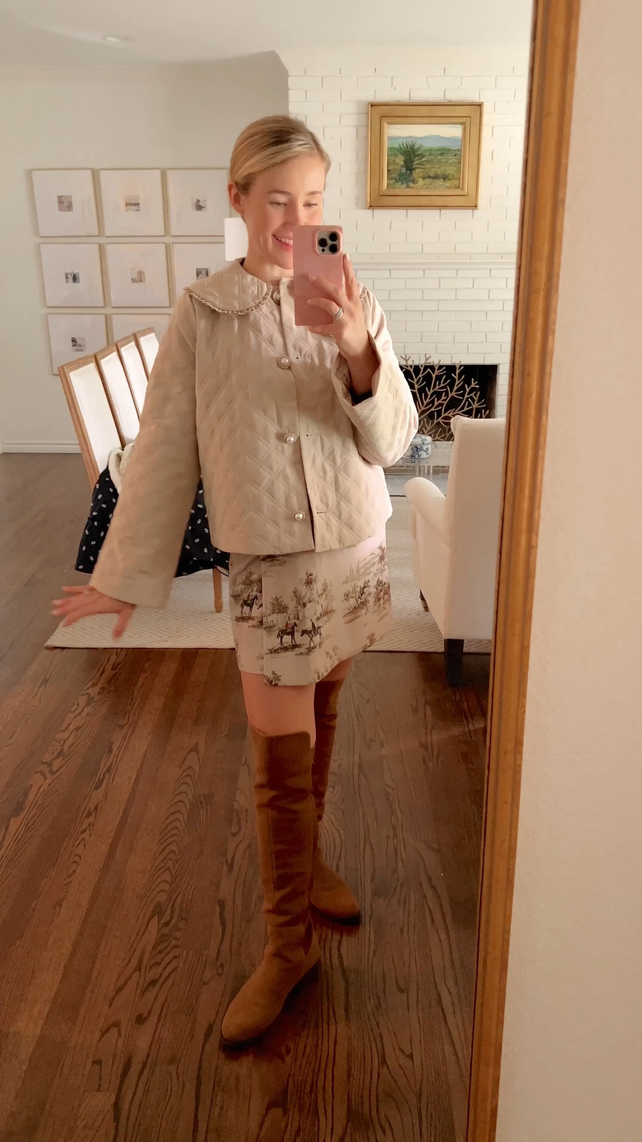 Hill house fall try on 🍃🍂

SIZING:

Jacket // wearing XS, fits true to size
Short // wearing XS, fits true to size
Skirt // wearing XS, fits slightly large
Boots // order your usual boot size (I always size a half size up for room for socks)