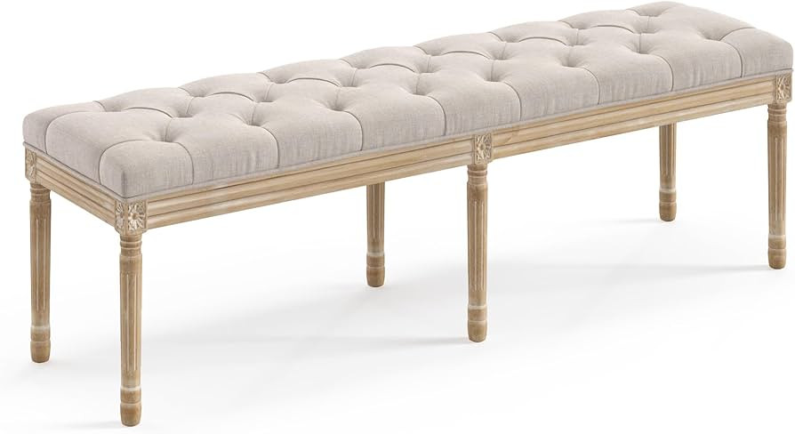 LUE BONA 60" Fabric End of Bed Bench, Upholstered Tufted French Bedroom Bench with Carved Legs fo... | Amazon (US)