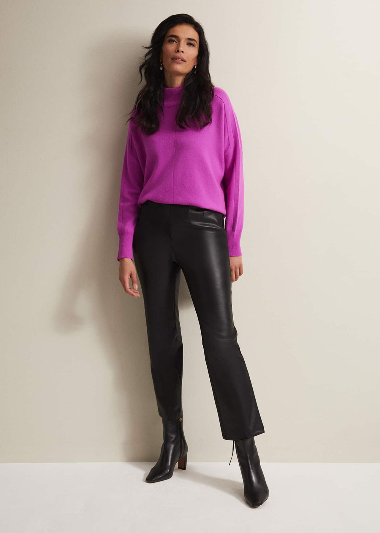 Marielle Black Faux Leather Cropped Trousers | Phase Eight (UK)